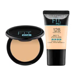 Maybelline New York Liquid Foundation + Compact Powder For All Skin Types, Matte & Poreless Finish, Ultra Blendable And Lightweight, Fit Me, 128 Warm Nude, 80 Gram, Cream image 1