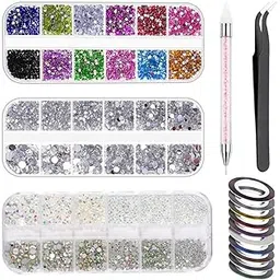 maycreate MAYCREATE® Nail Art Kit For Girl Colorful Rhinestones Nail Design Tools Kit Multi Shapes Flatback Round Bead with Pickup Pen + Tweezer for DIY Manicure Craft Decoration Nail Art-picture-54