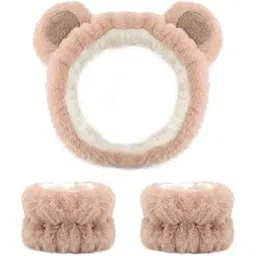 maycreate MAYCREATE® Skincare Headband for Women & Wrist Band for Face Wash 3pcs Combo, Cute Facial Makeup Hair Band and Wrist Bands Towel, Bear Ears Face Wash Band Spa Headband for Women Girls-picture-47