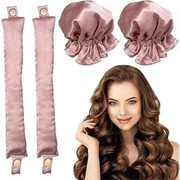 MAYCREATE® 2Sets Satin Heatless Hair Curler, Hair Rollers for Heatless Curls with Hair Caps, Soft Curling Rod Headband for Long Hair Can Sleep in Overnight, DIY Hairstyling Tools-picture-38