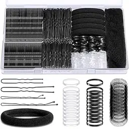 MAYCREATE® 415Pcs Black Hair Accessories Set with Box, Includes Bobby Pins, Hair Bands, Clips & Sheer Black Mesh Net, Fashion Hair Styling Accessories Tools for Women and Girls-image-1