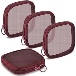 MAYCREATE® 4pcs Mesh Makeup Pouch Small Zipper Cosmetic Bags for Women 4.7'' Square Fashion Lipstick Pouches for Women, Nylon Mini Cash Toiletry Organizer Bag for Daily Accessories - Wine Red-picture-19