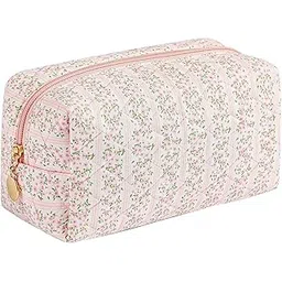 MAYCREATE® Makeup Organizer Bag, Floral Prints Cosmetic Makeup Pouch, Travel Toiletry Pouch for Women, Portable Soft Cloth Storage Bag (Pink, 20.5x9x9.5cm)-picture-29