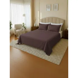 MAYFAIR HOMES LONDON Brown 144 TC Queen Bedsheet with 2 Pillow Covers-picture-22