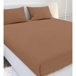 mayfair homes london Brown Solid 210 TC Cotton Queen Sized Double Bedsheet with 2 Pillow Covers Satin Stripe 2024 Collection-picture-31