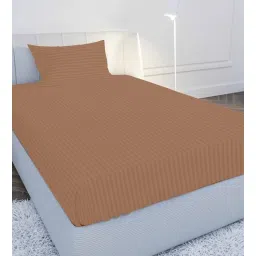 mayfair homes london Brown Solid 210 TC Cotton Single Sized Bedsheet with 1 Pillow Cover Satin Stripe 2024 Collection-picture-28