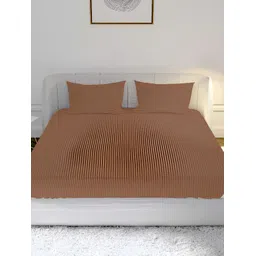 MAYFAIR HOMES LONDON Brown Striped Cotton 210 TC Queen Bedsheet with 2 Pillow Covers-picture-15