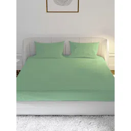 MAYFAIR HOMES LONDON Green Solid 144 TC Cotton 1 Queen Bedsheet with 2 Pillow Covers-picture-35