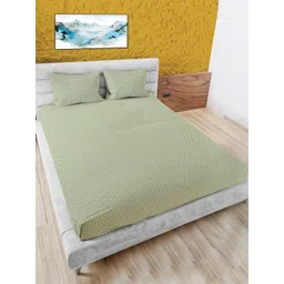 MAYFAIR HOMES LONDON Olive Green Geometric Cotton 180 TC King Bedsheet & 2 Pillow Covers-picture-27
