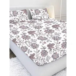 MAYFAIR HOMES LONDON Purple & White Floral 210 TC King Bedsheet with 2 Pillow Covers-picture-41