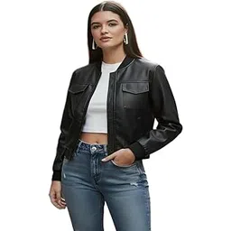 maykr Classic Crop Leather Jacket for Women|Winter Zipper Jacket|Leather Jacket-picture-48