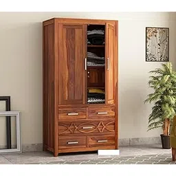 MAYOOR ART Solid Sheesham Wood 5-Drawer Wardrobe with 4 Shelves & Locker Storage | Almirah for Bedroom - Solid Wood Large Cupboard | Honey Finish-image-45