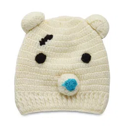 MayRa Knits Animal Face Applique Detailed Hand Knitted Woollen Cap - Cream-picture-21