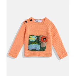 MayRa Knits Full Sleeves Bird & Animal Detailed Woollen Hand Knitted Sweater -Orange-picture-10