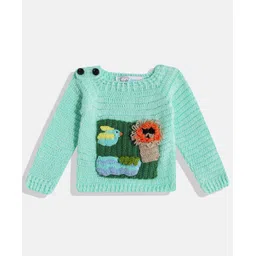 MayRa Knits  Full Sleeves Birds & Lion Designed Woollen Hand Knitted Sweater - Green-picture-27