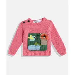 MayRa Knits Full Sleeves Birds & Lion Designed Woollen Hand Knitted Sweater - Pink-picture-32