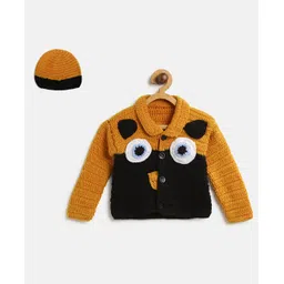 MayRa Knits Full Sleeves Hand Knitted Animal Designed Crochet Sweater With Coordinating Cap - Brown-picture-23