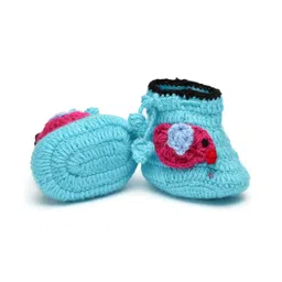 MayRa Knits Hand Knitted Bird Detailed Tie Up Booties - Blue-picture-27