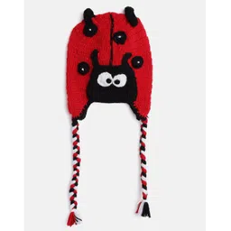 MayRa Knits Hand Knitted Bug Detail Cap - Red image 1