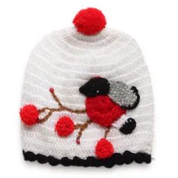 MayRa Knits Hand Knitted Floral Design Bobble Cap - White-picture-27