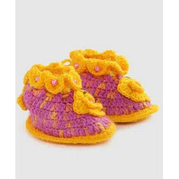 MayRa Knits Hand Knitted Floral Pearl Embellished Crochet Booties  - Yellow-picture-16