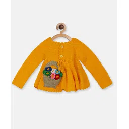 MayRa Knits Hand Knitted Full Sleeves Crochet Floral Basket Embellished Dress - Yellow-picture-23