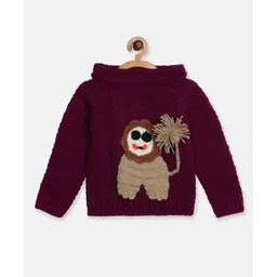 MayRa Knits Hand Knitted Full Sleeves Lion Crochet Designed Sweater - Maroon-picture-17