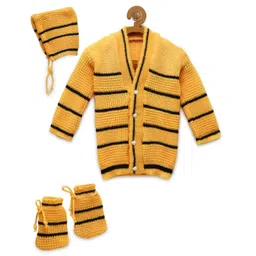 MayRa Knits Hand Knitted Full Sleeves Stripe Designed Sweater With Coordinating Cap And Socks - Yellow-picture-25