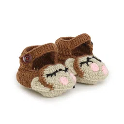 MayRa Knits Hand Knitted Monkey Pattern Crochet Booties - Brown image 1