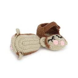 MayRa Knits Hand Knitted Monkey Pattern Crochet Booties - Brown image 3