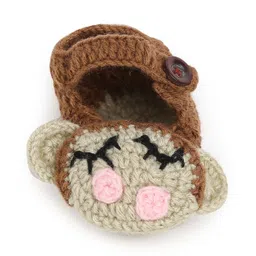 MayRa Knits Hand Knitted Monkey Pattern Crochet Booties - Brown image 4
