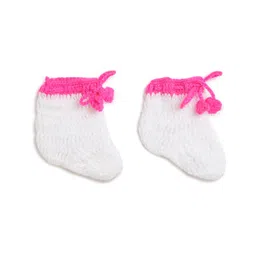 MayRa Knits Hand Knitted Pom Pom Detailed Crochet Booties - White-picture-12