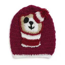 MayRa Knits Hand Knitted Teddy Design Crochet Cap - Maroon-picture-15