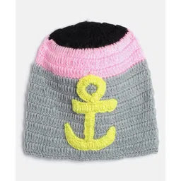 MayRa Knits Knitted Colour Blocked & Anchor Crochet Designed Cap - Grey-picture-18
