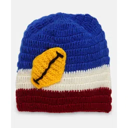MayRa Knits Knitted Colour Blocked & Soccer Ball Crochet Designed Cap - Blue-picture-11