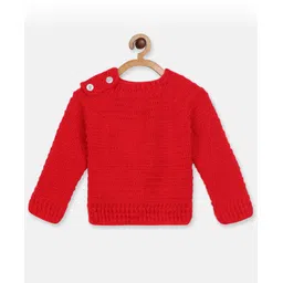 MayRa Knits Knitted Full Sleeves Solid Crotchet Sweater - Red-picture-22