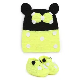 MayRa Knits Knitted Polka Dots & Bow Designed Cap & Booties Set - Lemon Yellow-picture-18