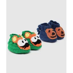 MayRa Knits Pack Of 2 Hand Knitted Animals Design Booties - Green & Blue-picture-21