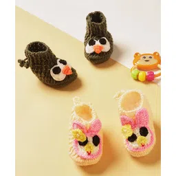 MayRa Knits Pack Of 2 Hand Knitted Bird & Bunny Designed Booties - Brown & Cream-picture-22