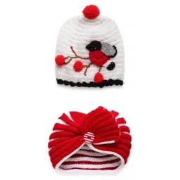 MayRa Knits Pack Of 2 Hand Knitted Bird Crochet Designed Caps - Red & White-picture-12