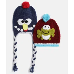 MayRa Knits Pack Of 2 Hand Knitted Birds Crochet Designed Caps - Blue & Maroon-picture-14