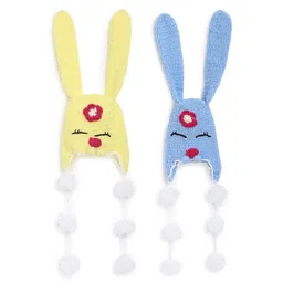 MayRa Knits Pack Of 2 Hand Knitted Bunnies & Floral Crochet Designed Caps - Blue & Yellow-picture-10
