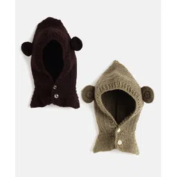 MayRa Knits Pack Of 2 Hand Knitted Ear Applique Detailed Cap With Button Closure - Brown-picture-18