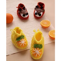 MayRa Knits Pack Of 2 Hand Knitted Woven Deer Applique Detailed Set Of Booties - Red & Yellow-picture-17