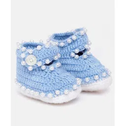 MayRa Knits Pearl Embellished Hand Knitted Booties - Blue-picture-24