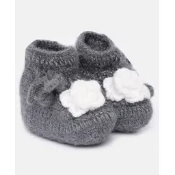 MayRa Knits Rosette Detail Hand Knitted Booties - Grey-picture-18