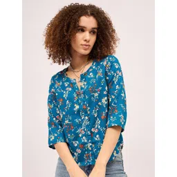 Mayra Floral Print Cotton Shirt Style Top-picture-39