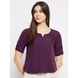 Mayra Notch Neck Roll-Up Sleeves Top-picture-25