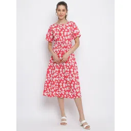 Mayra Pink Floral Crepe A-Line Midi Dress-picture-22