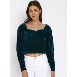 Mayra Sweetheart Neck Puff Sleeves Velvet Crop Top-picture-14